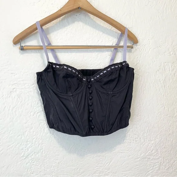 Urban Outfitters Ribbon Corset Top Black Purple Cropped Small S Fairy - Picture 6 of 9